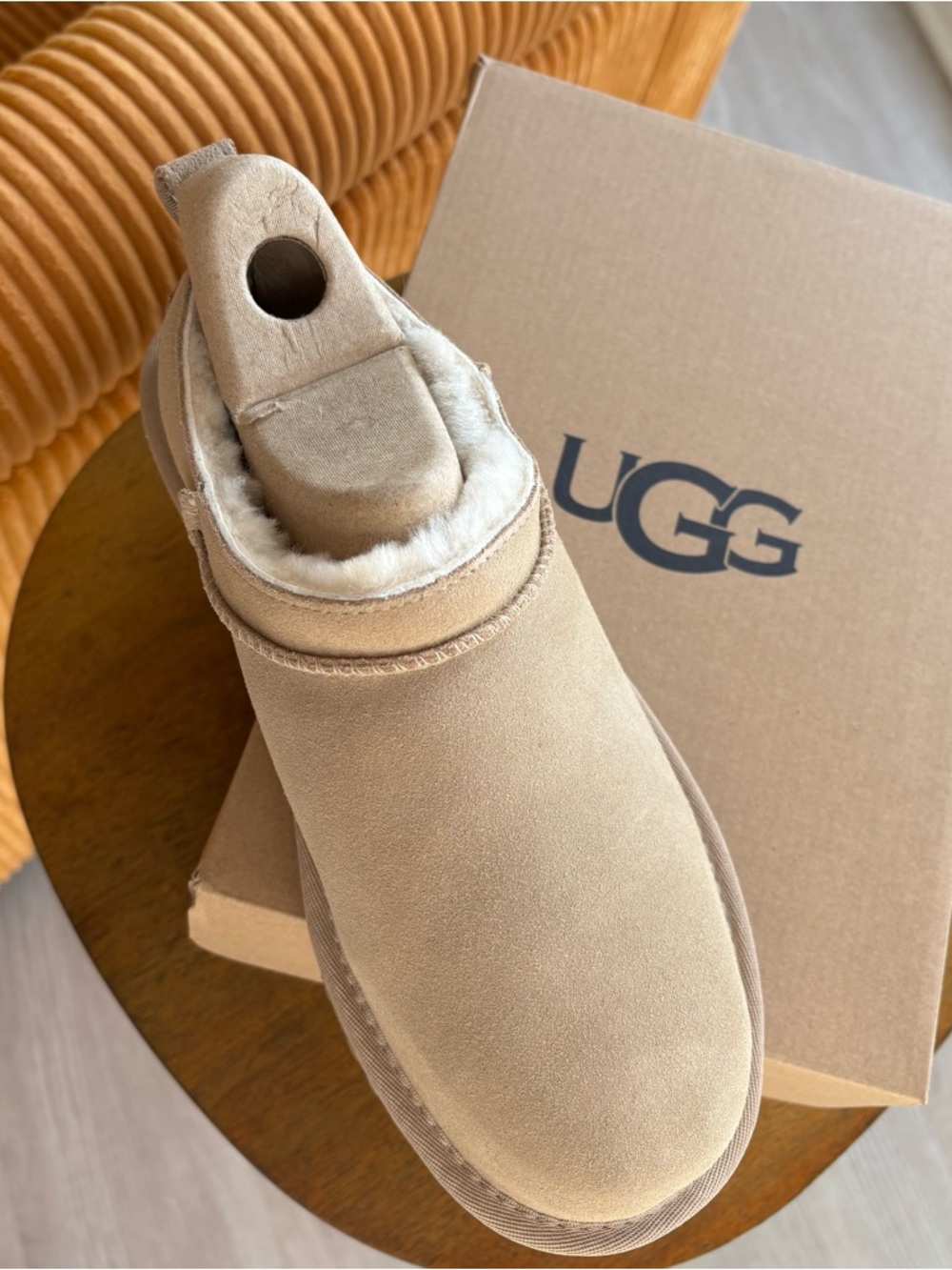 UGG Sand Suede Shearling Slip-On Mule